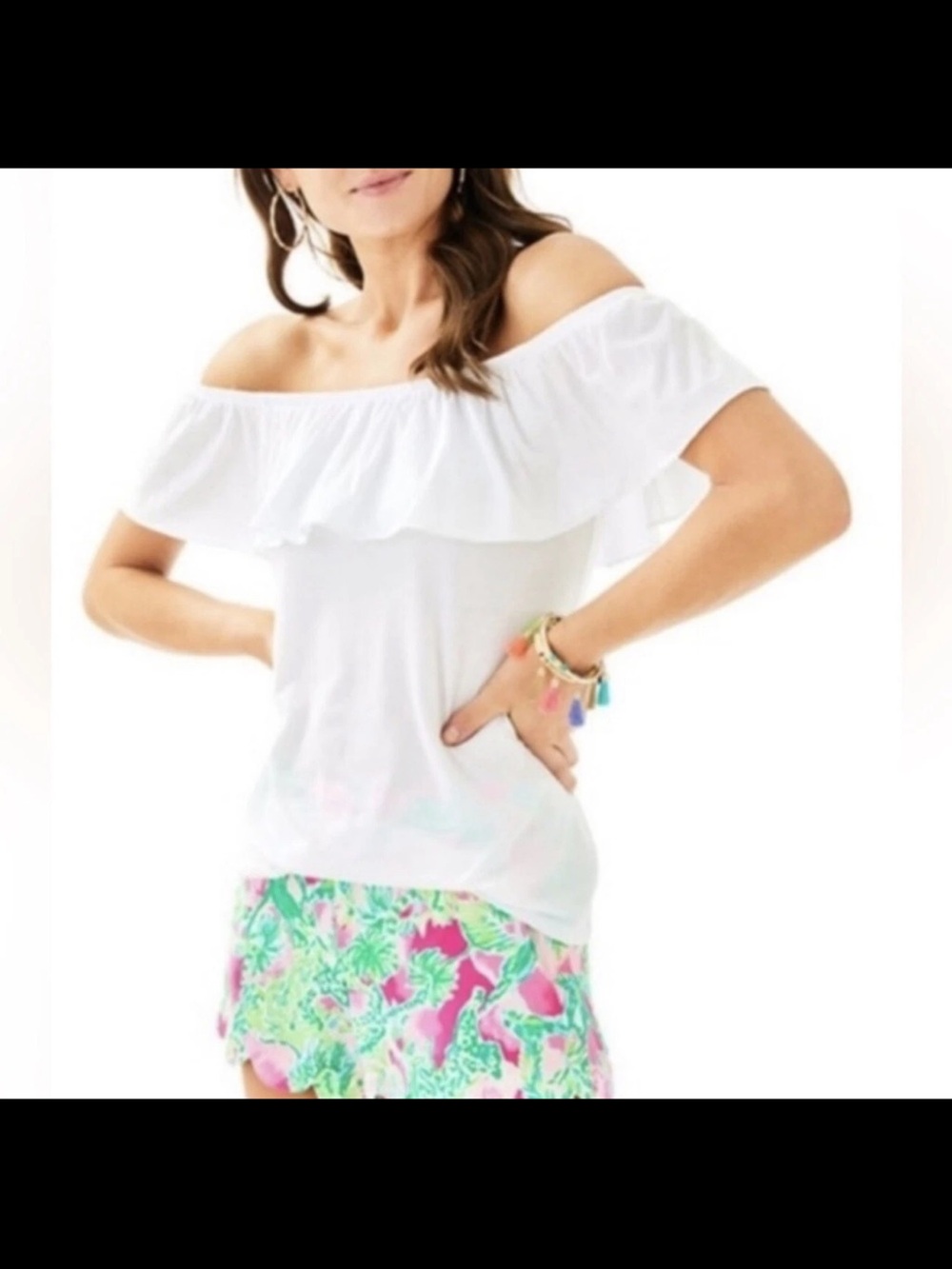 Lilly Pulitzer La Fortuna White Off-Shoulder Ruffle Top